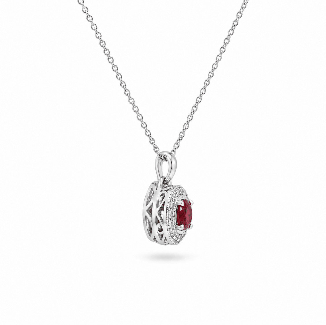 Ruby Halo Pendant in White Gold (230-33340)