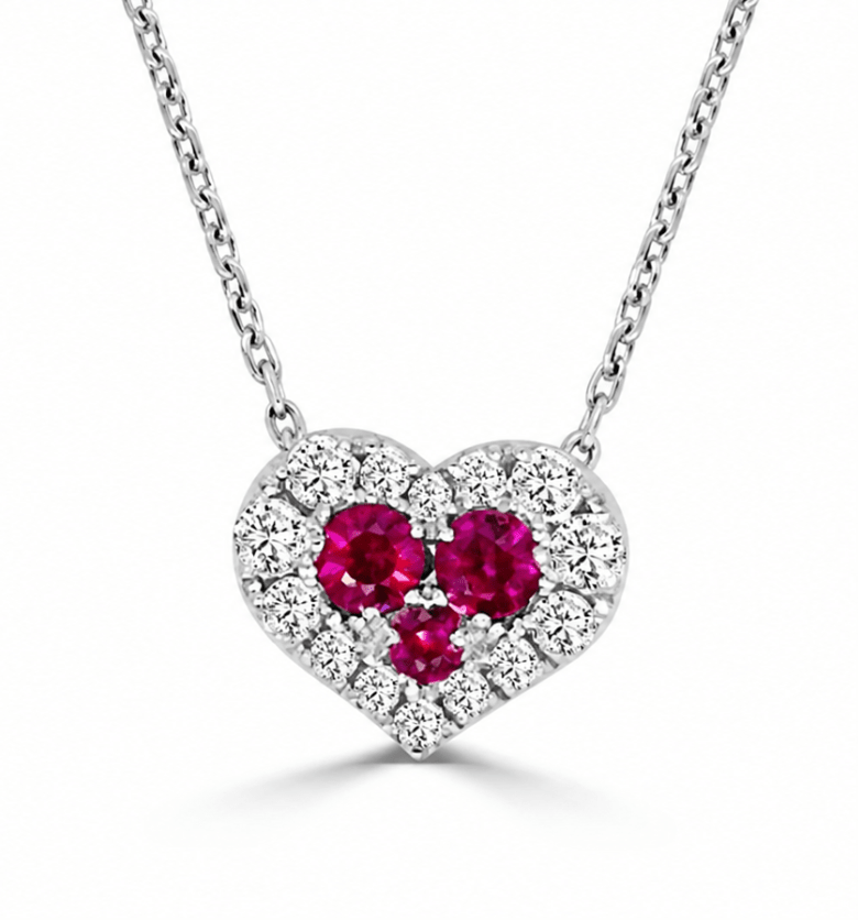 Ruby Heart Shaped Pendant in White Gold (230-33225)