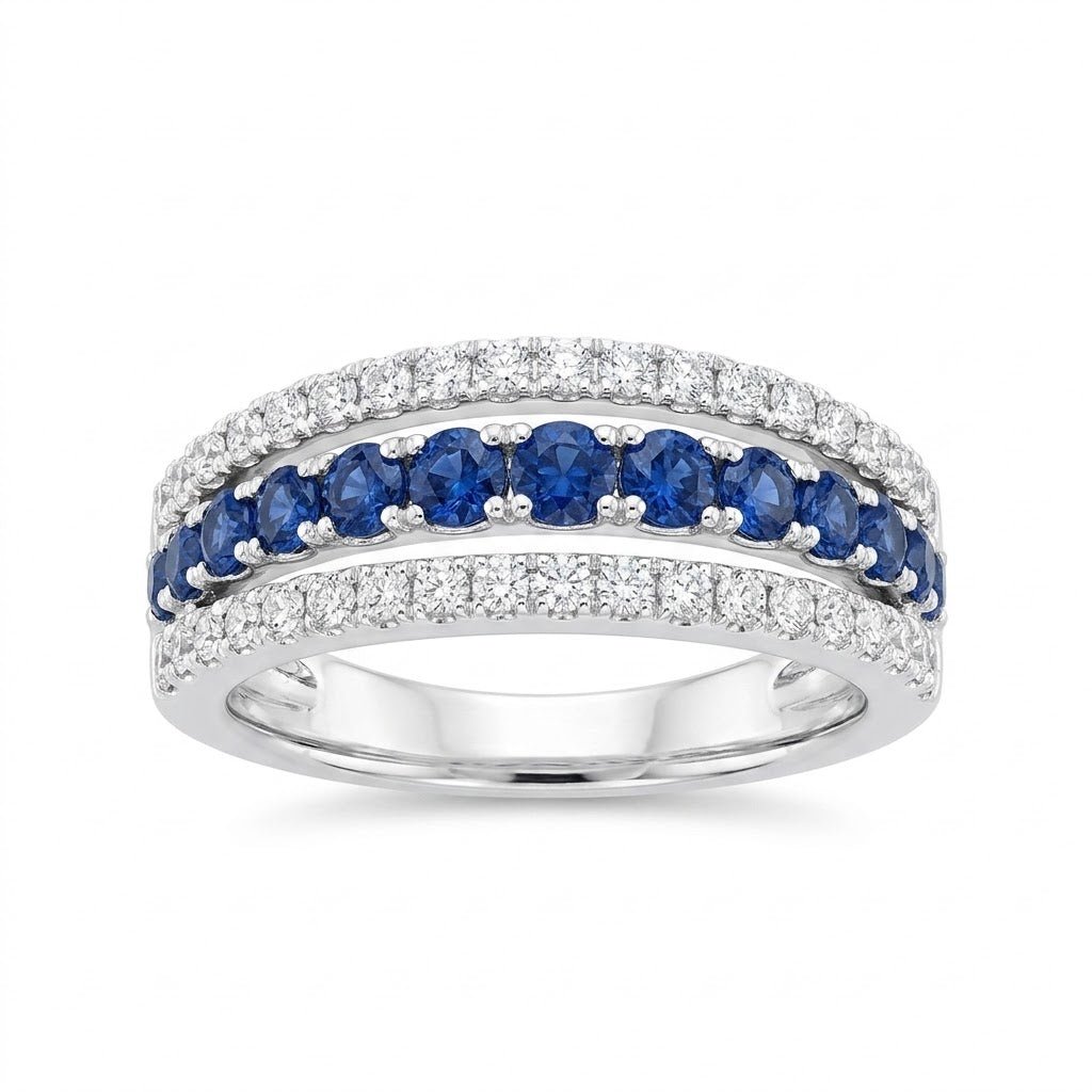 Sapphire and Diamond Prong Ring in 14K White Gold (205 - 33197)