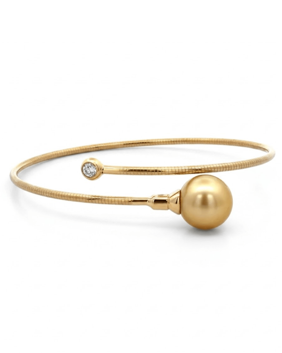 South Sea Yellow Pearl & Diamond Bangle Bracelet in Yellow Gold (330-00027)