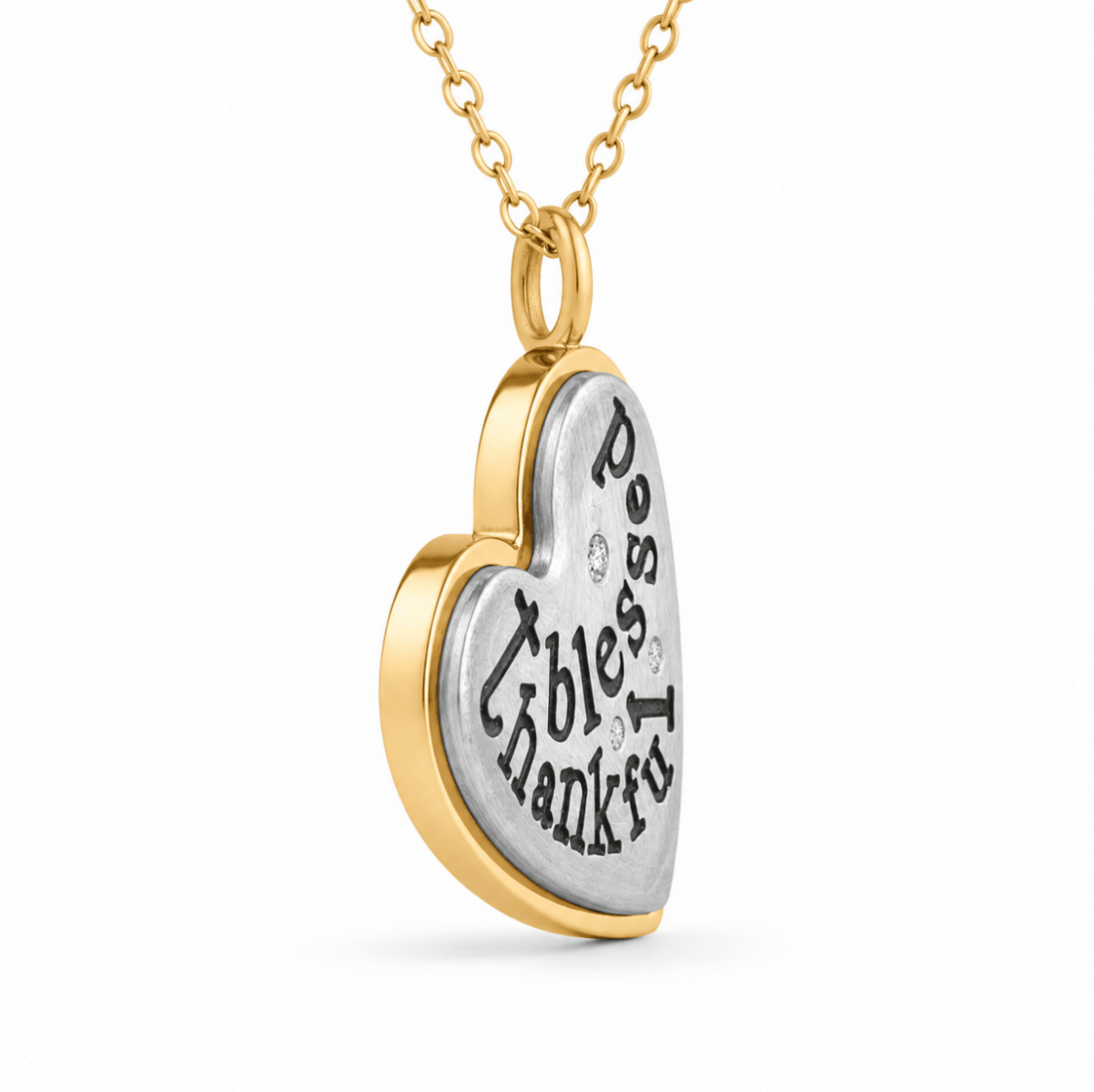 Thankful Blessed Heart pendant in Yellow gold and sterling silver (435-00768)