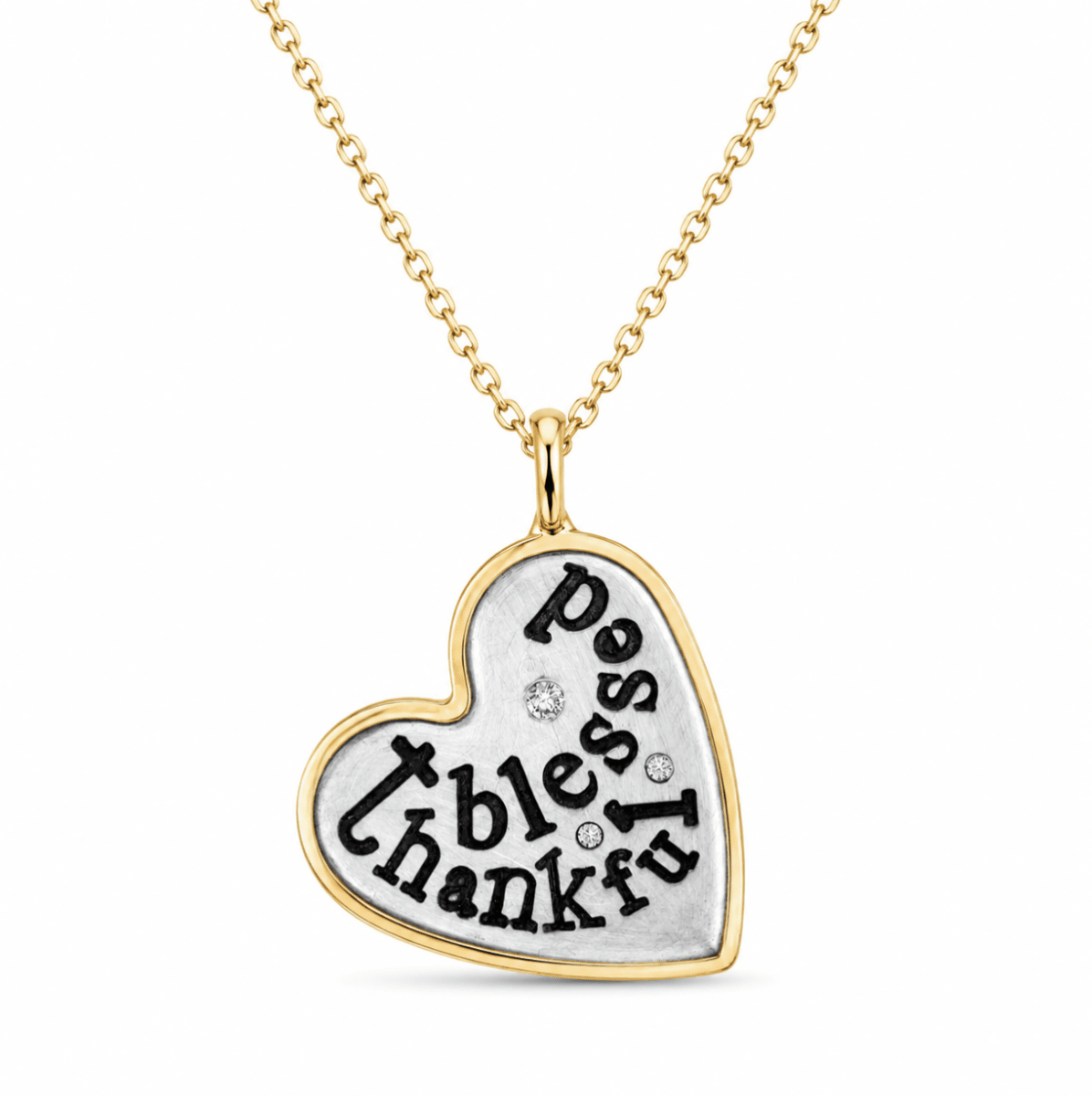 Thankful Blessed Heart pendant in Yellow gold and sterling silver (435-00768)