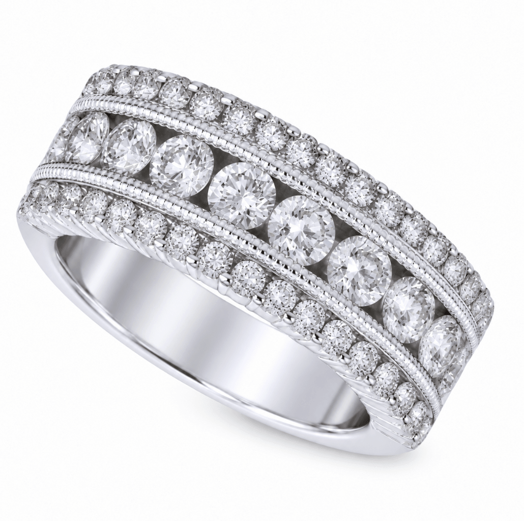 Three Row Diamond Right Hand Ring White Gold (130-33855)