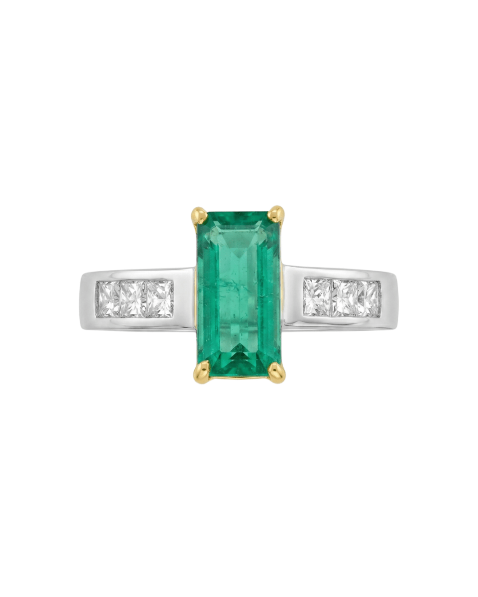 Two - Tone Emerald & Princess Cut Accent Diamond Fashion Ring in Yellow Gold & Platinum (200 - 01071)