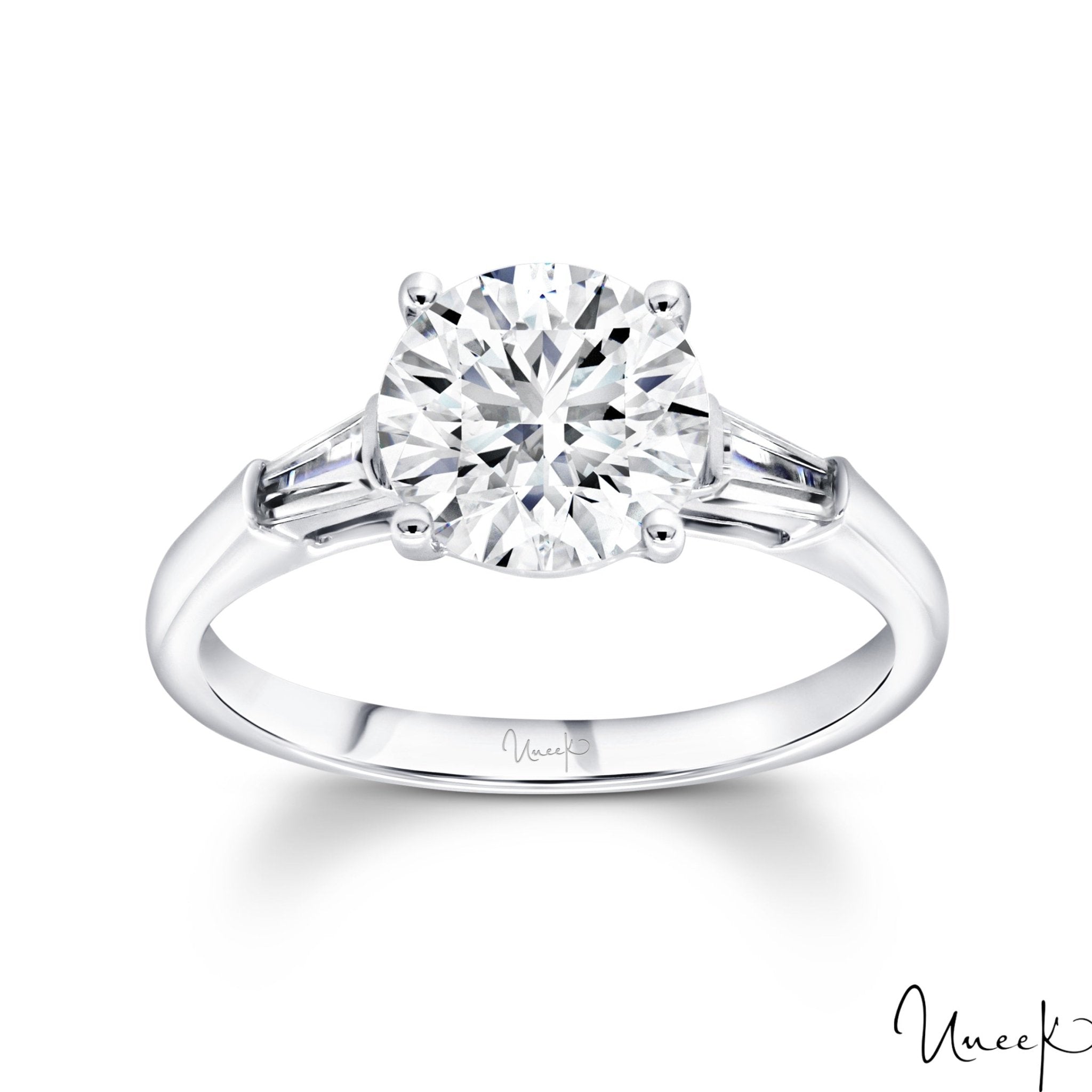 Vardy's Collection Baguette and Round Diamond 3 Stone Engagement Ring in 14K White Gold (0.18ctw)