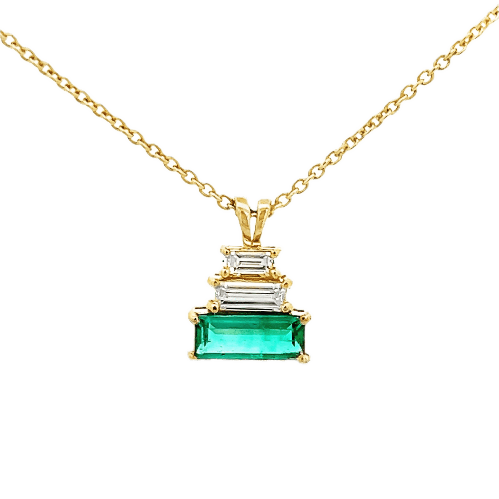Vardy's Collection Baguette Emerald and Diamond Free Form Pendant Necklace in 14K Yellow Gold (0.96ct)