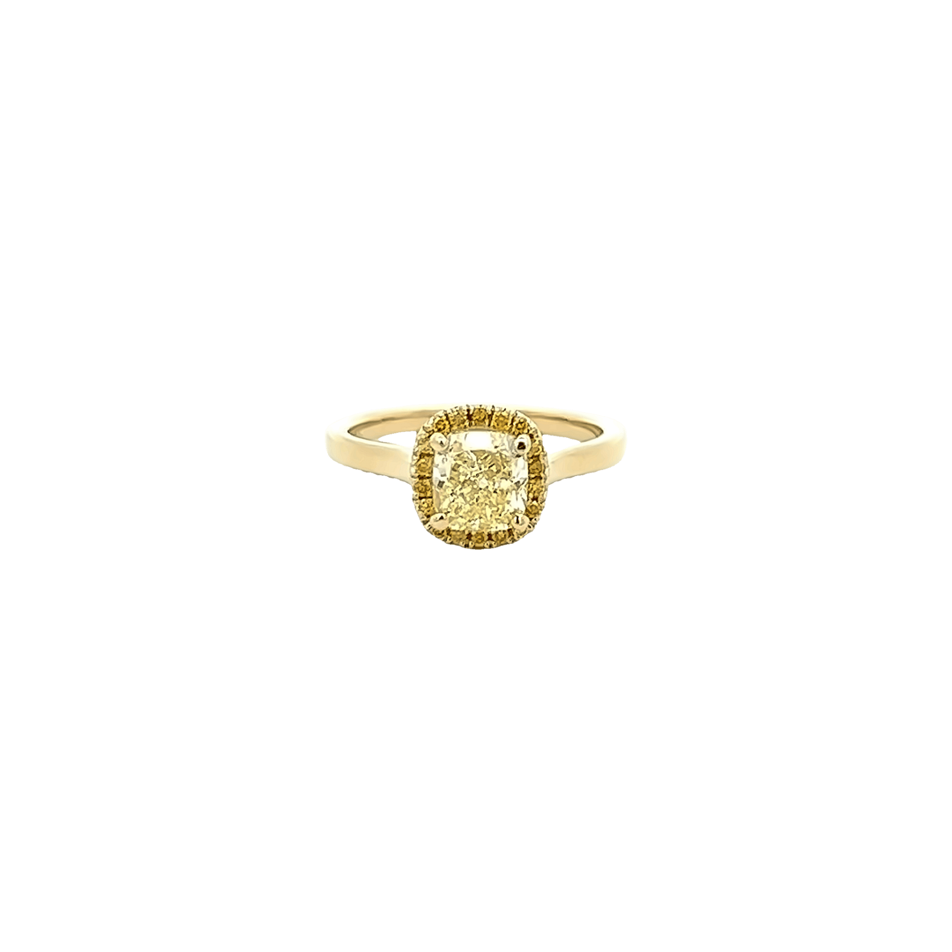 Vardy's Collection Cushion and Round Yellow Diamond Halo Fashion Ring in 18K White Gold (1.47ct)
