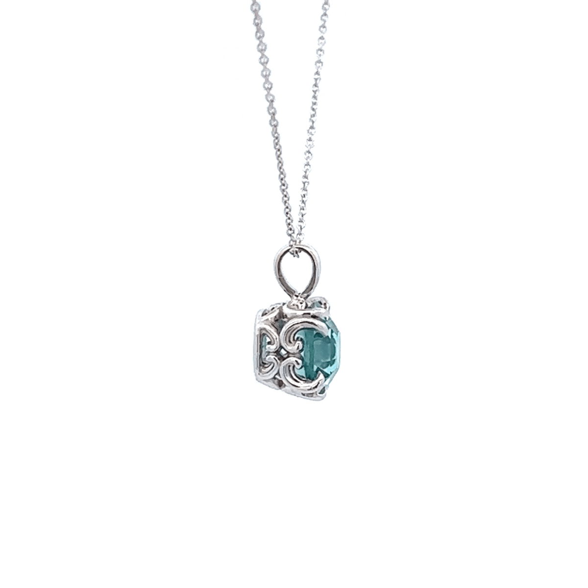 Vardy's Collection Cushion Aqua Rabbit Ear Pendants in 14K White Gold (2.27ct)