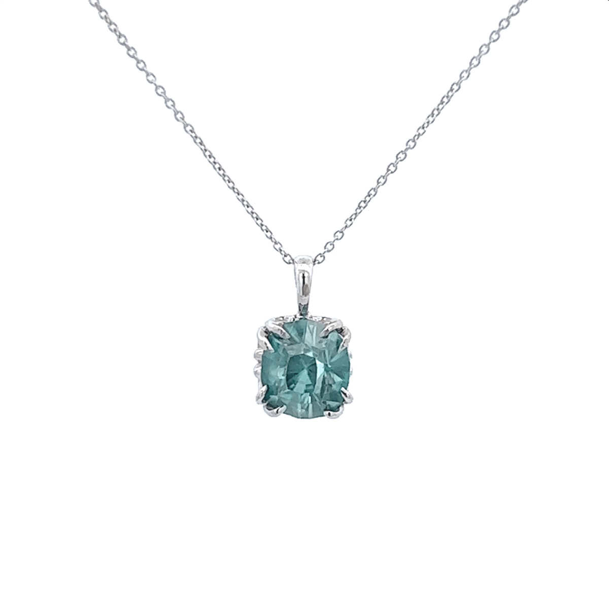 Vardy's Collection Cushion Aqua Rabbit Ear Pendants in 14K White Gold (2.27ct)