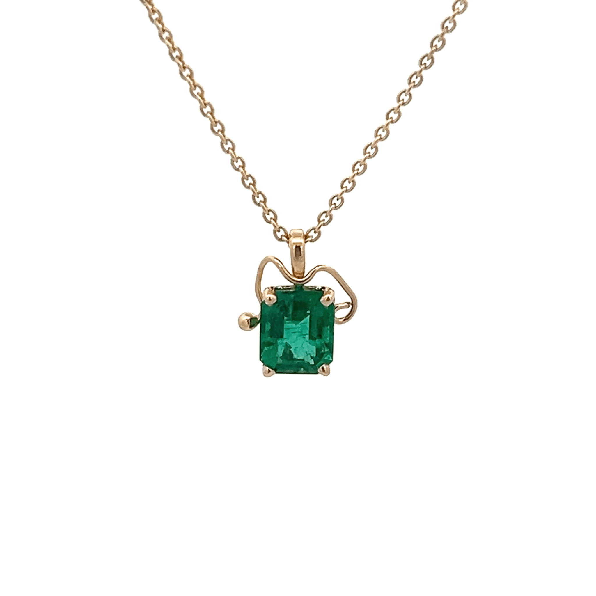 Vardy's Collection Drop Pendant Necklace with 1.355Ct Emerald in 14K Yellow Gold (1.35ct)