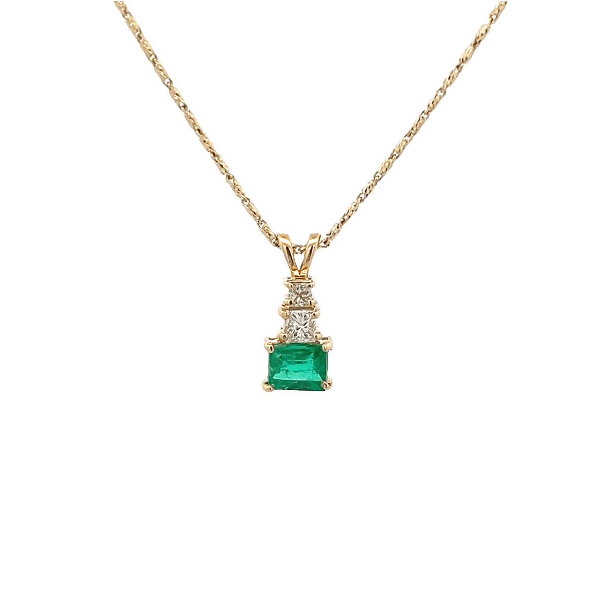 Vardy's Collection Emerald and Princess Cut Diamond Drop Pendant Necklace in 14K Yellow Gold (0.75ct)
