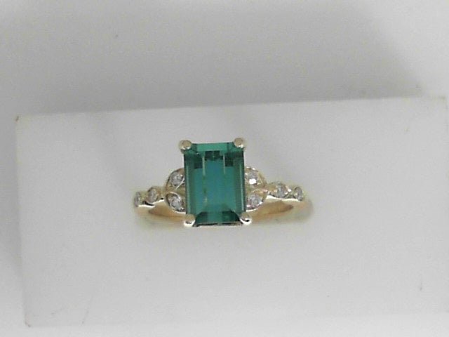 Vardy's Collection Emerald Cut Bluish Green Tourmaline and Round Diamond Fashion Ring in 14K Yellow Gold (2.19ct)