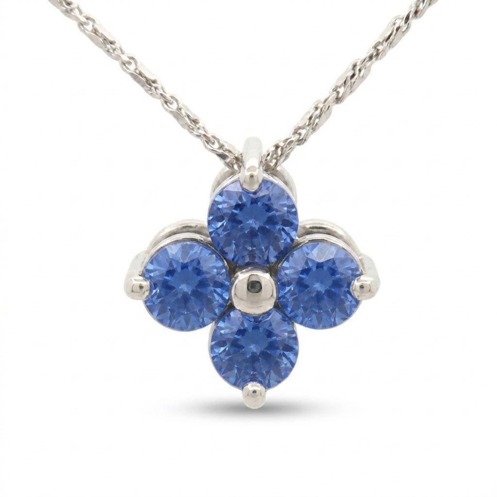 Vardy's Collection Free Form Pendant with Round Sapphire in 14K White Gold (1.10tcw)