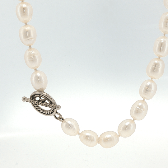 Vardy's Collection Fresh Water White Pearl Single Strand Necklace in Sterling Silver