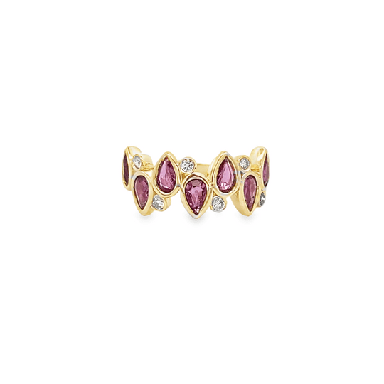Vardy's Collection Geometric Fashion Ring with Round Diamonds and Pear Pink Sapphires in 14K Yellow Gold (1.54ctw)