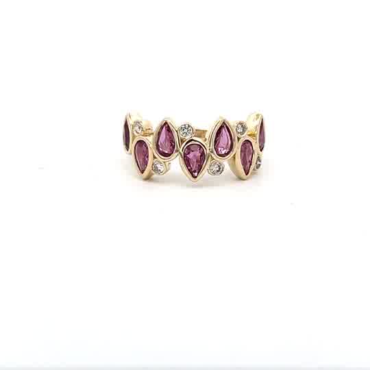 Vardy's Collection Geometric Fashion Ring with Round Diamonds and Pear Pink Sapphires in 14K Yellow Gold (1.54ctw)