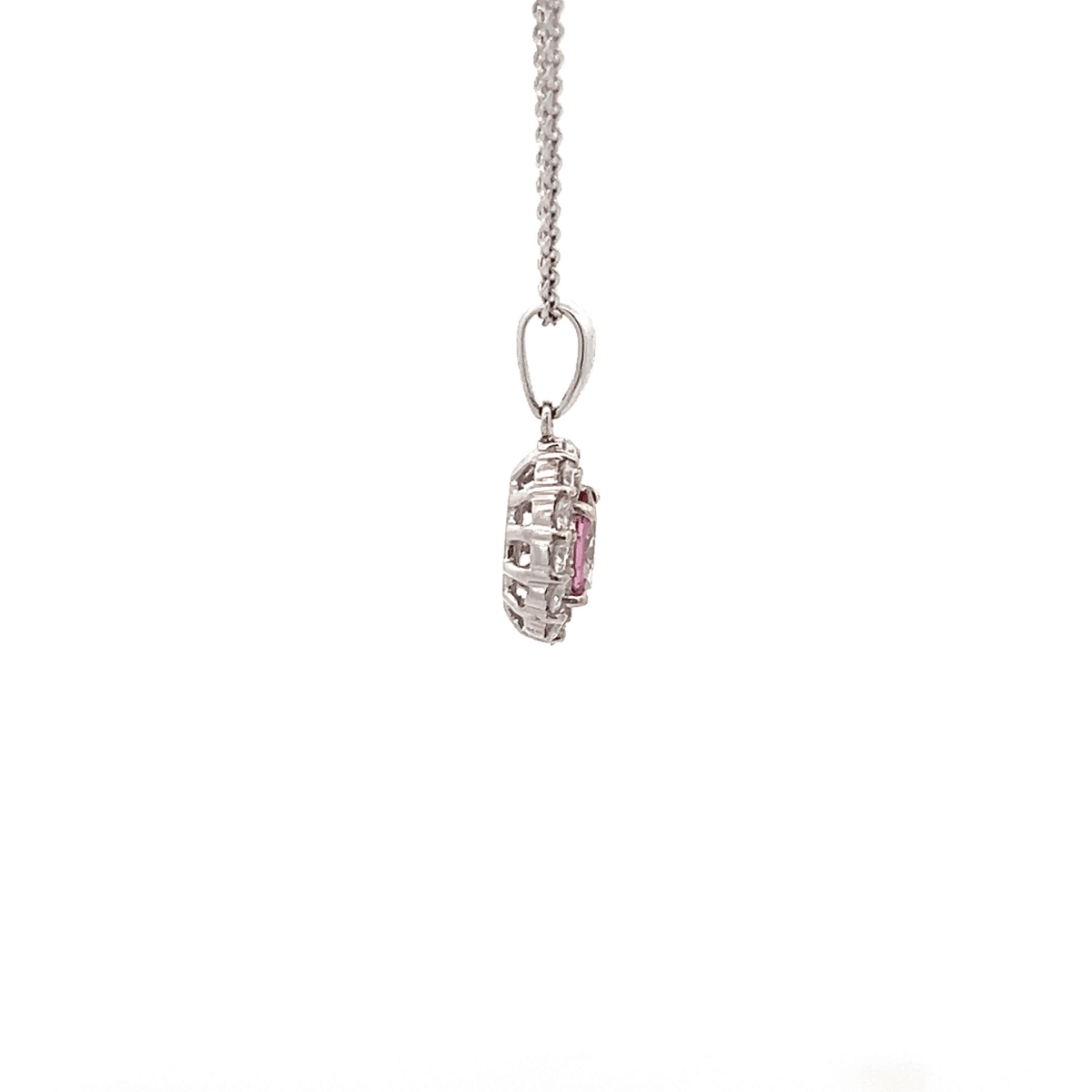 Vardy's Collection Halo Setting Pendant with Round Diamonds and Oval Shape Spinel in 18K White Gold (1.40tcw)