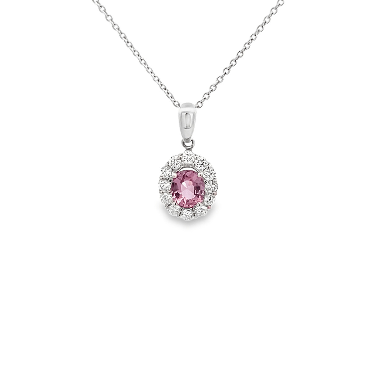 Vardy's Collection Halo Setting Pendant with Round Diamonds and Oval Shape Spinel in 18K White Gold (1.40tcw)