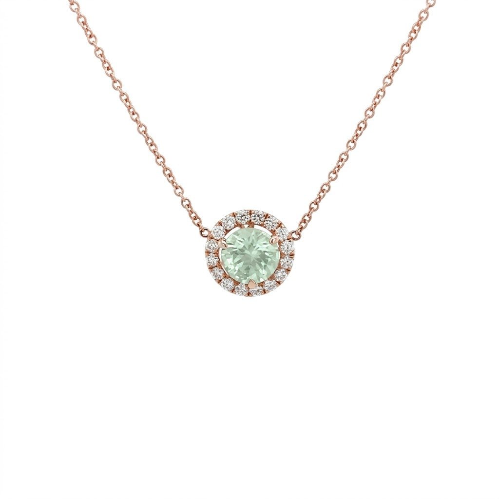 Vardy's Collection Halo Setting Pendant with Round Green Sapphire and Diamonds in 14K Rose Gold (2.37ct)