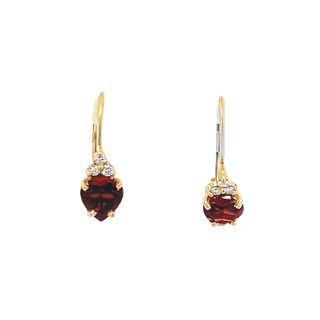 Vardy's Collection Heart Garnet Drop Earrings with Round Diamonds in 14K Yellow Gold (0.12ctw)