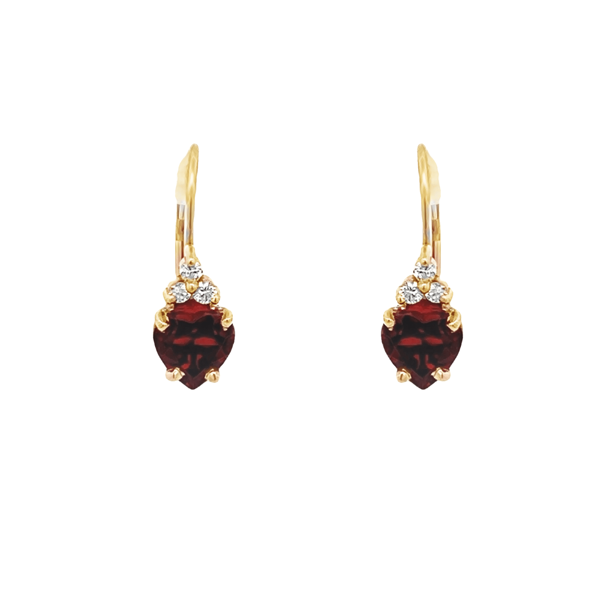 Vardy's Collection Heart Garnet Drop Earrings with Round Diamonds in 14K Yellow Gold (0.12ctw)