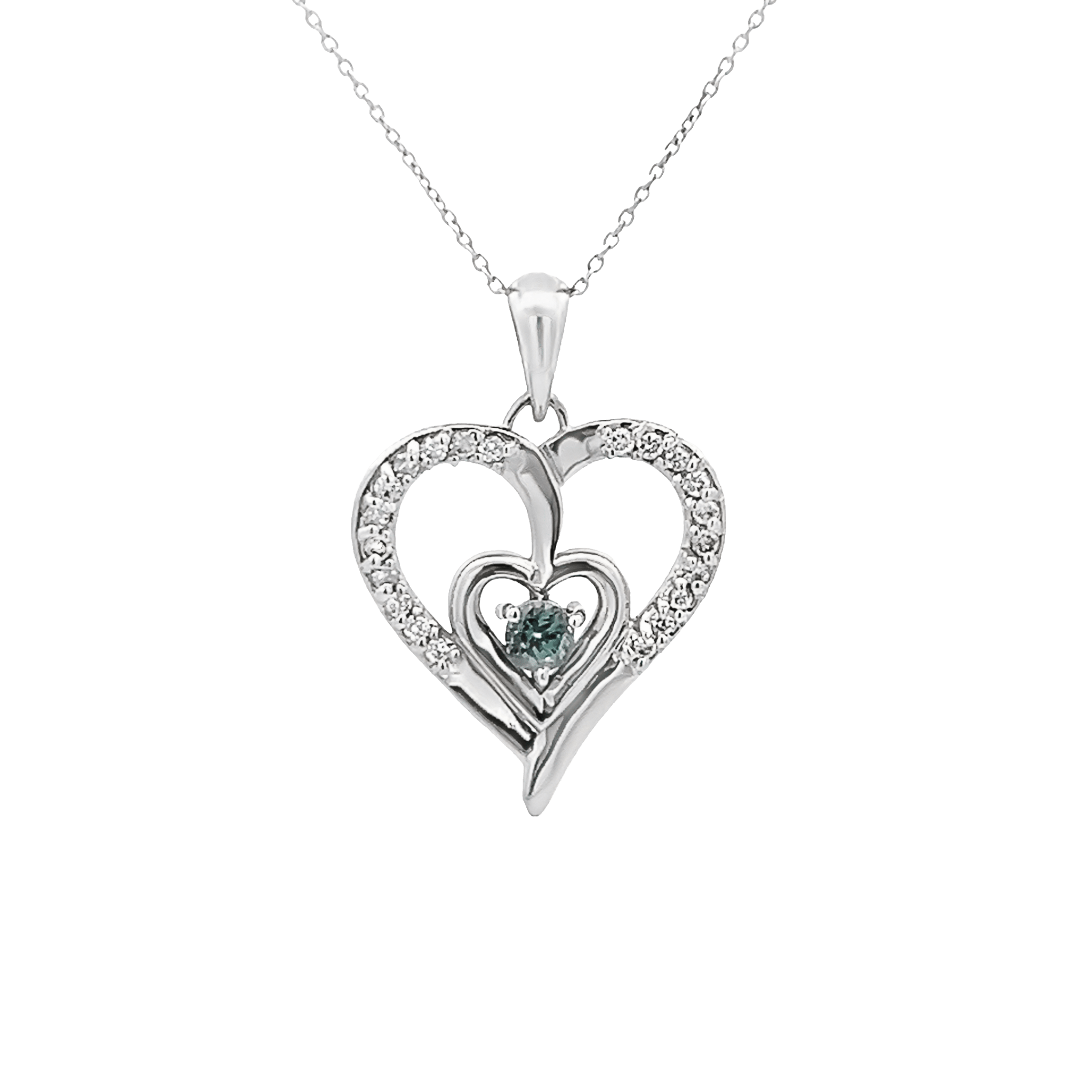 Vardy's Collection Heart Pendant with Round Diamonds and Round Alexandrite in 14K White Gold (0.37ct)