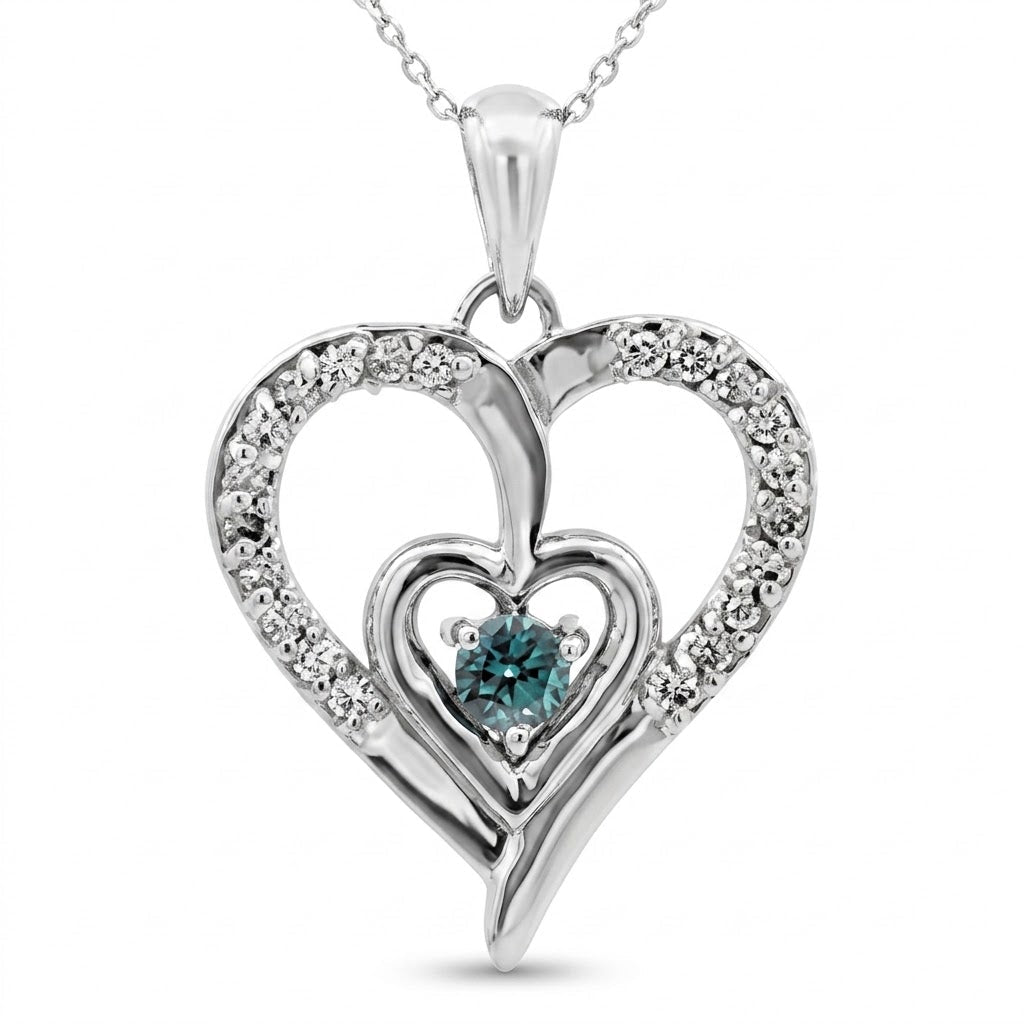 Vardy's Collection Heart Pendant with Round Diamonds and Round Alexandrite in 14K White Gold (0.37ct)