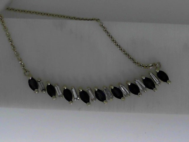 Vardy's Collection Marquise Sapphire and Baguette Diamond Free Form Pendant Necklace in 14K Yellow Gold (1.47ct)