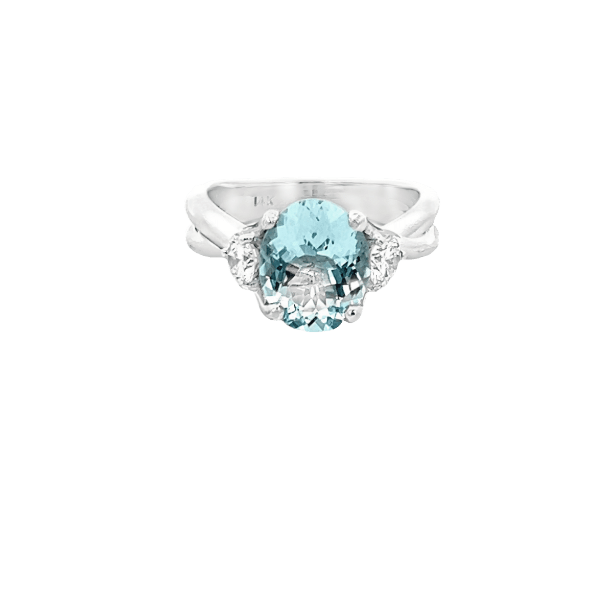 Vardy's Collection Oval Aqua and Round Diamond Fashion Ring in 14K White Gold (2.35ct)