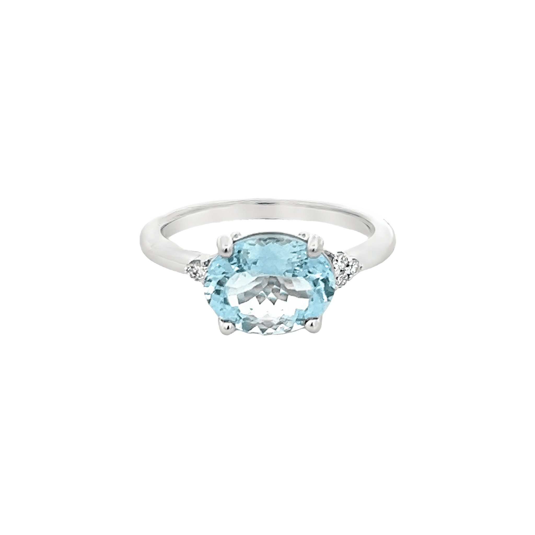 Vardy's Collection Oval Aqua and Round Diamond Geometric Fashion Ring in 14K White Gold (2.26ct)