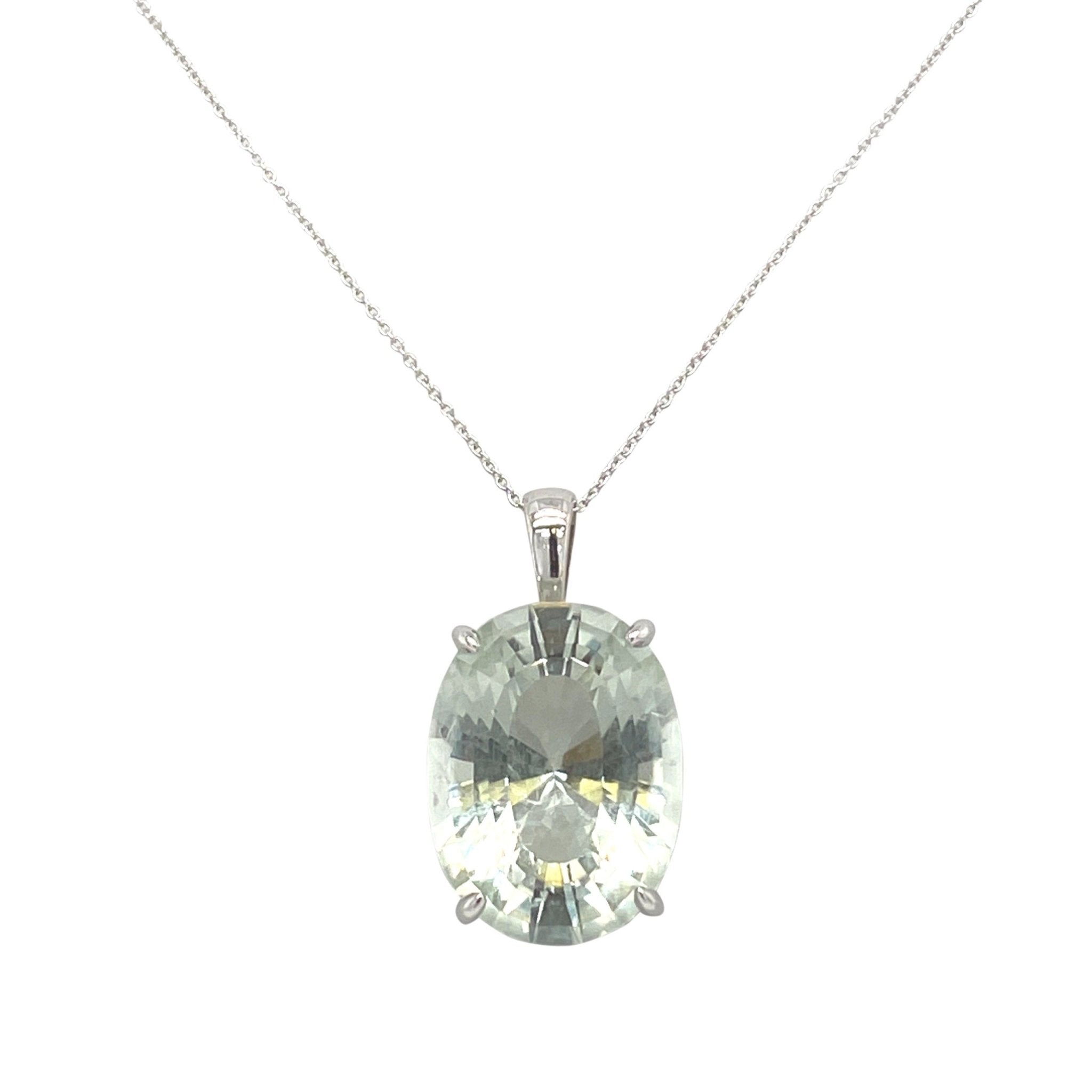 Vardy's Collection Oval Aqua Drop Pennant Necklace in 14K White Gold (14.70ct)