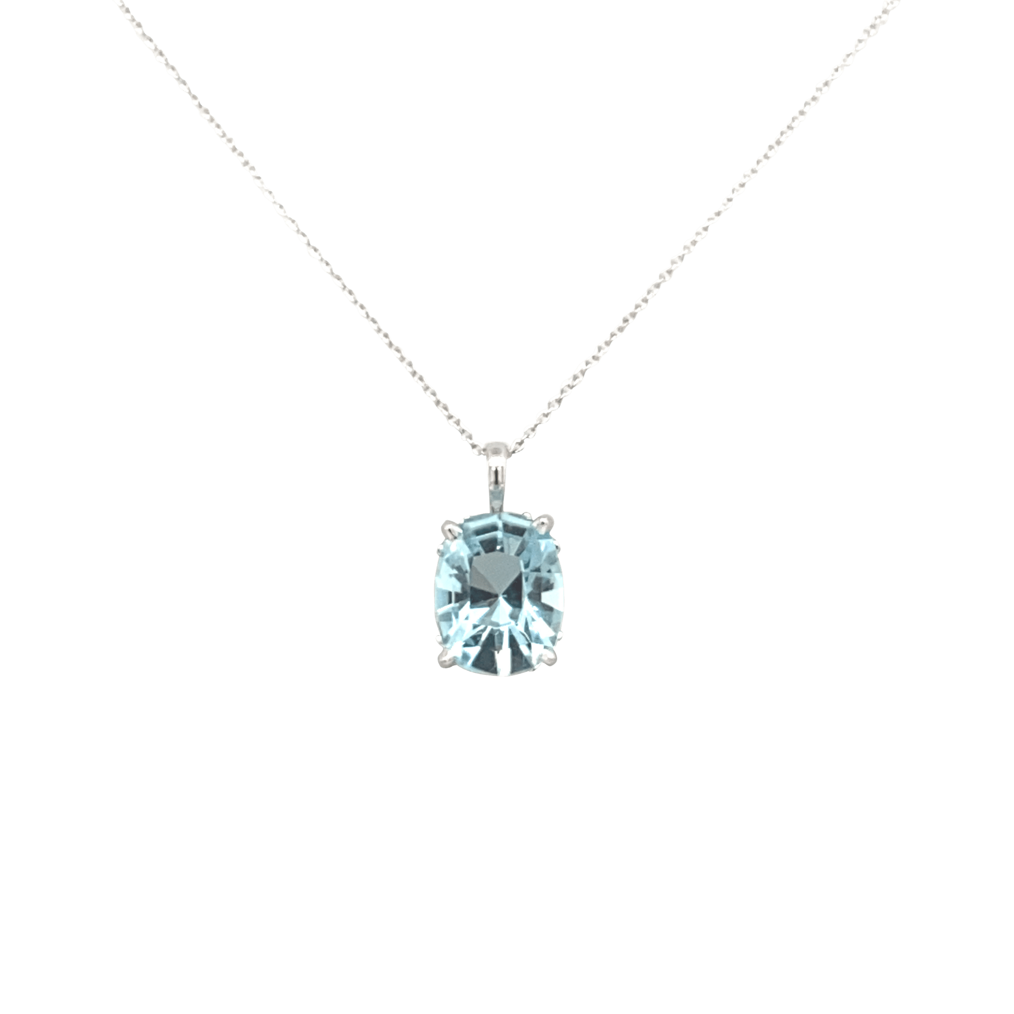 Vardy's Collection Oval Aqua Drop Pennant Necklace in 14K White Gold (2.66ct)