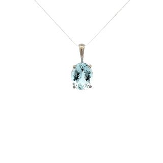 Vardy's Collection Oval Aqua Pendant Necklace in 18K White Gold (2.22ct)
