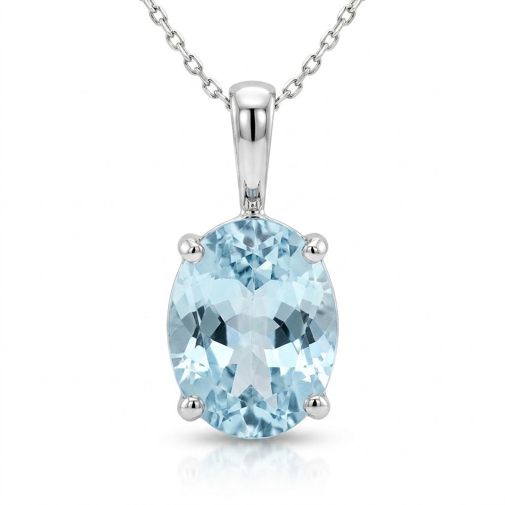 Vardy's Collection Oval Aqua Pendant Necklace in 18K White Gold (2.22ct)