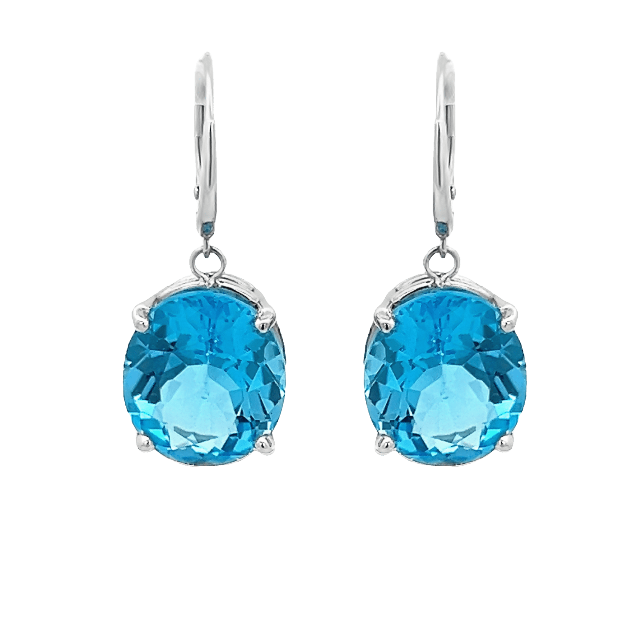 Vardy's Collection Oval Blue Topaz Drop Earrings in 14K White Gold (34.00ctw)