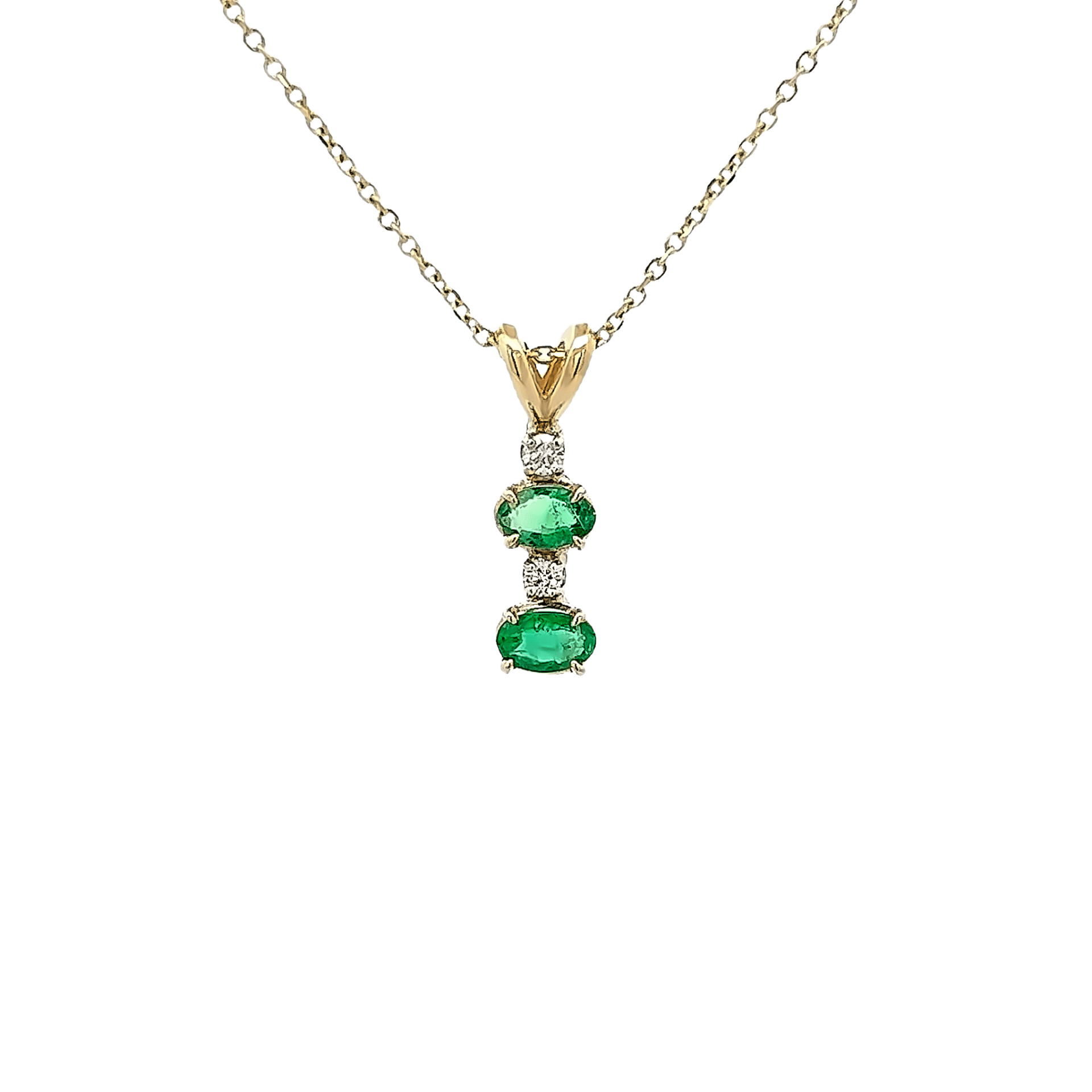 Vardy's Collection Oval Emerald and Round Diamond Free Form Pendant Necklace in 14K Yellow Gold (0.34ct)