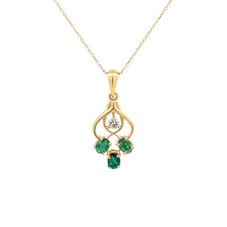 Vardy's Collection Oval Emerald Drop Pendant with Round Diamond in 14K Yellow Gold (0.59ct)