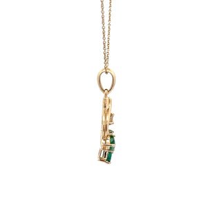 Vardy's Collection Oval Emerald Drop Pendant with Round Diamond in 14K Yellow Gold (0.59ct)