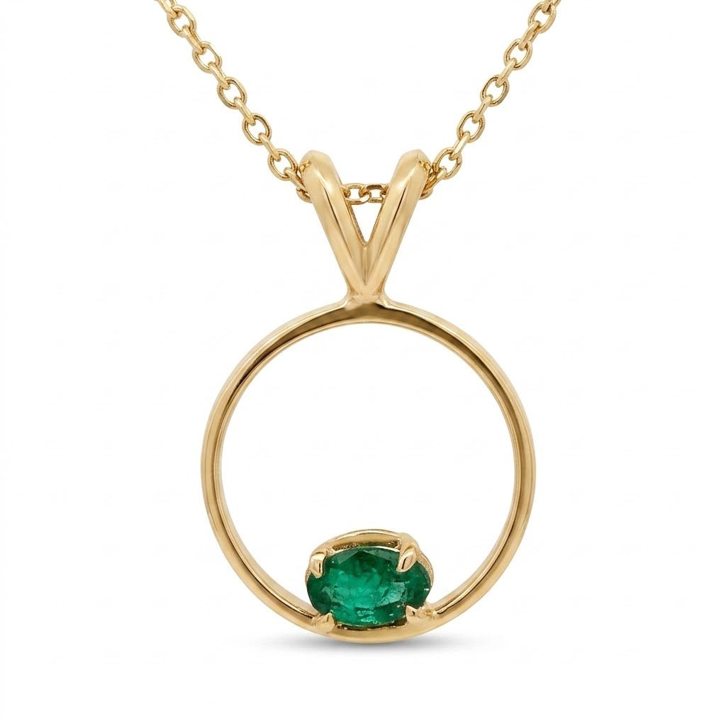 Vardy's Collection Oval Emerald Free Form Pendant Necklace in 14K Yellow Gold (0.25ct)