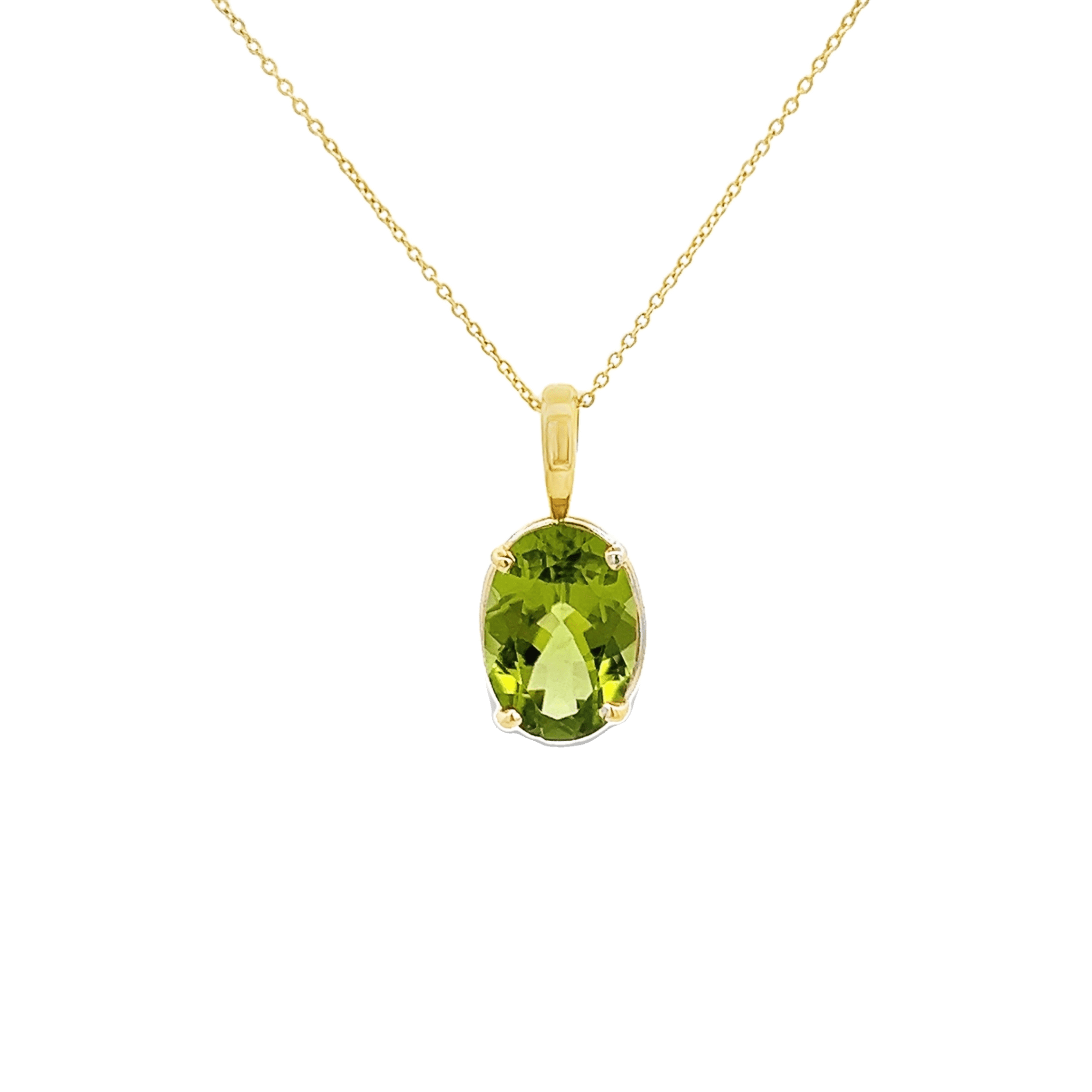 Vardy's Collection Oval Peridot Rabbit Ear Pendant Necklace in 14K Yellow Gold (3.48ct)