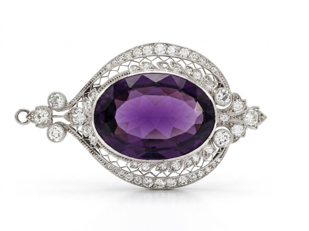 Vardy's Collection Oval Purple Amethyst and Round Diamond Pin in Platinum (3.26ctw)