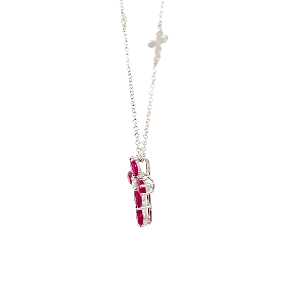 Vardy's Collection Oval Ruby and Round Diamond Cross Pendant Necklace in 14K White Gold (1.70ctw)