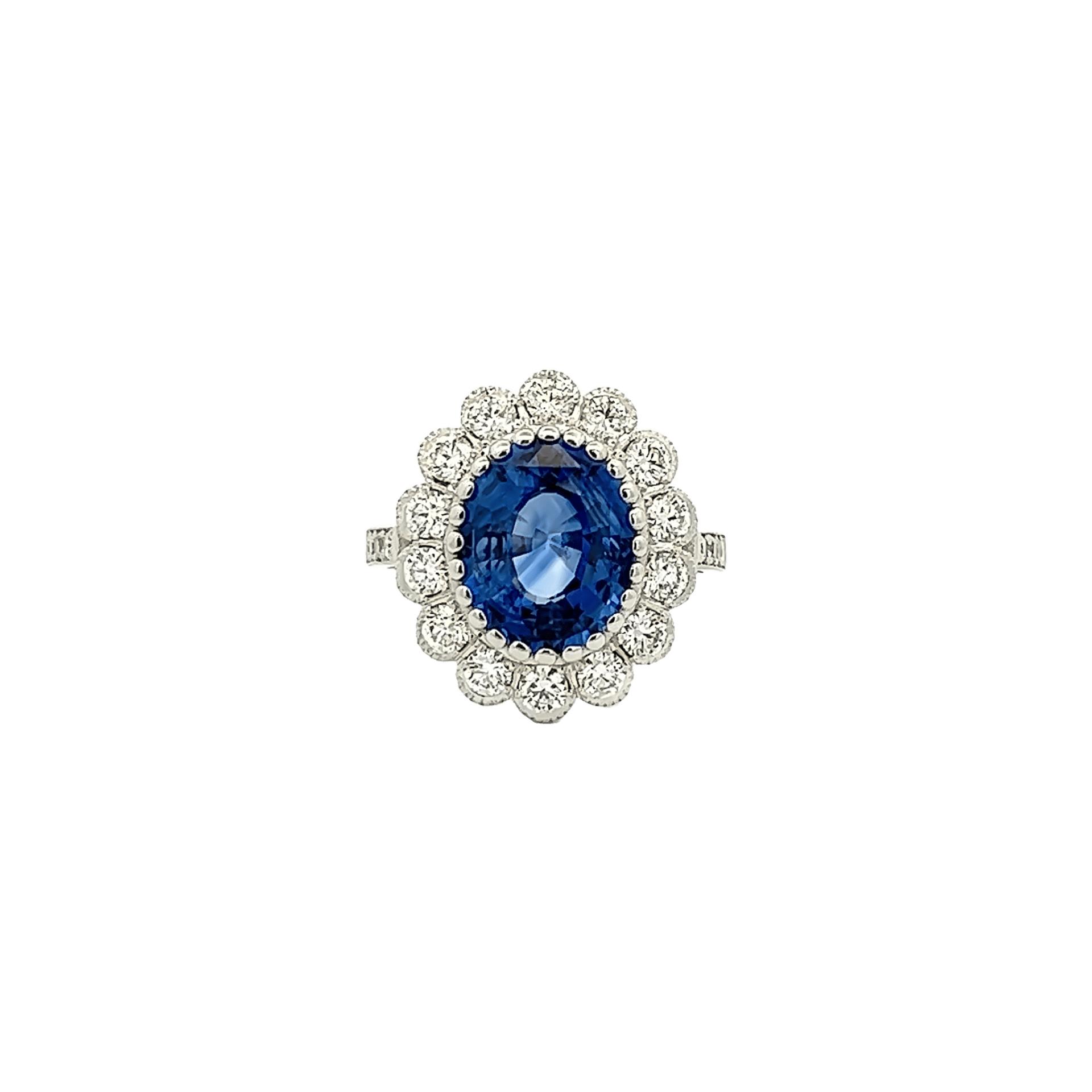 Vardy's Collection Oval Sapphire and Diamond Halo Fashion Ring in 14K White Gold (5.9ctw)