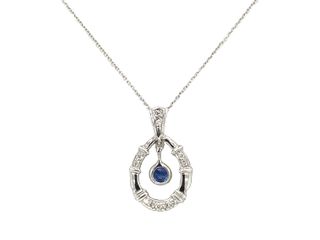 Vardy's Collection Oval Sapphire and Round Diamond Free Form Pendant in 18K White Gold (0.25ct)