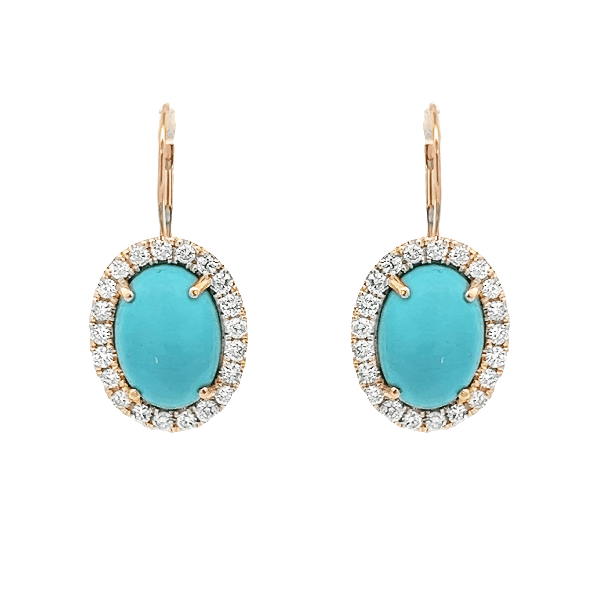 Vardy's Collection Oval Turquoise and Round Diamond Halo Earrings in 14K Yellow Gold (1.37ctw)