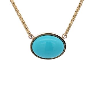 Vardy's Collection Oval Turquoise Bezel Pendant Necklace in 14K Yellow Gold