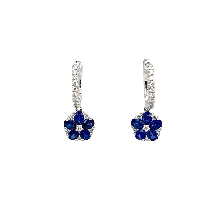 Vardy's Collection Pear Sapphire and Round Diamond Drop Earrings in 14K White Gold (1.42ct)