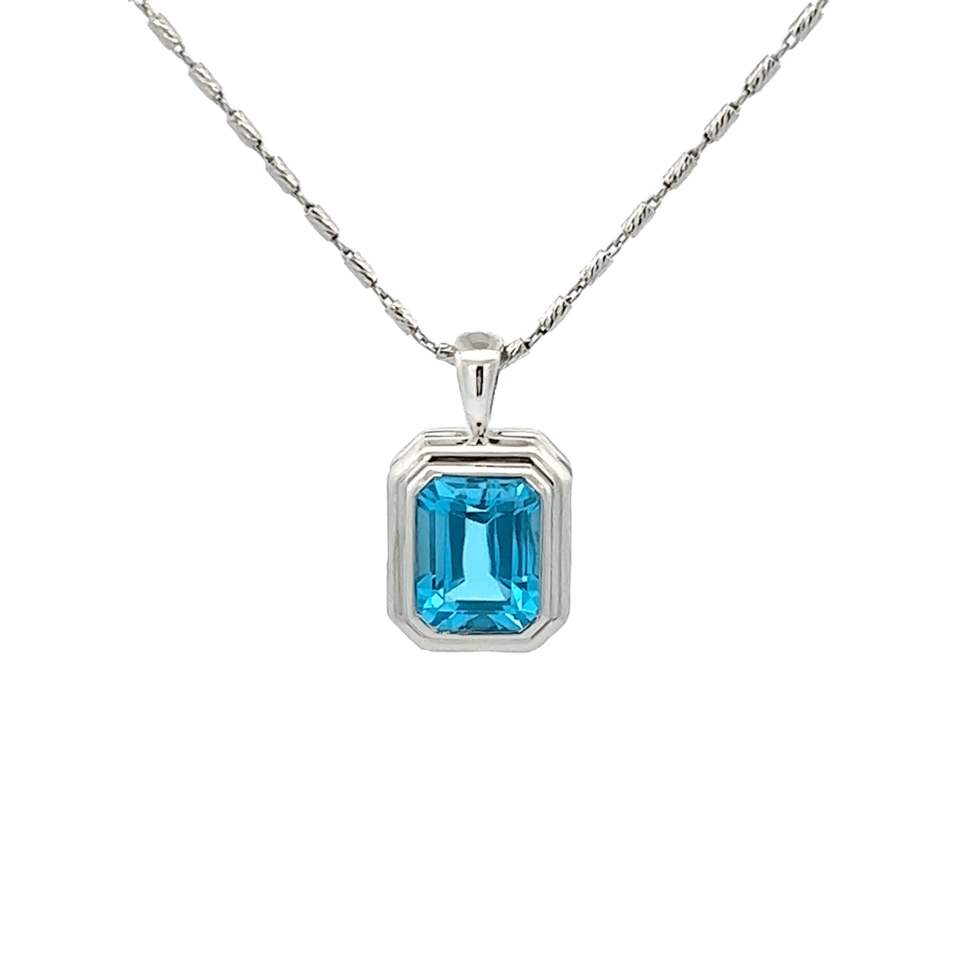 Vardy's Collection Rectangular Cushion Blue Topaz Pendant Necklace in 14K White Gold (3.50ct)