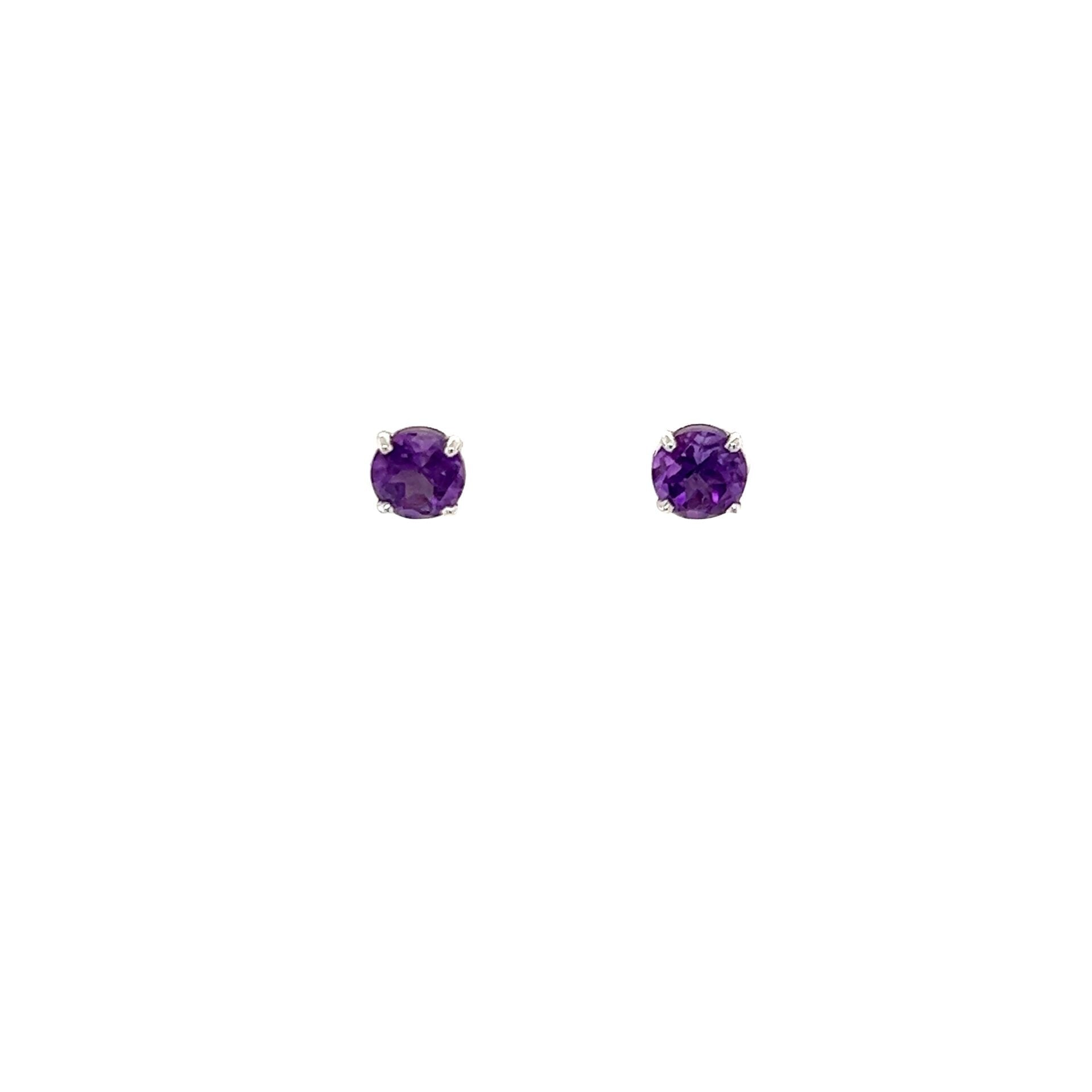 Vardy's Collection Round Amethyst Stud Earrings in 18K White Gold (1.47tcw)