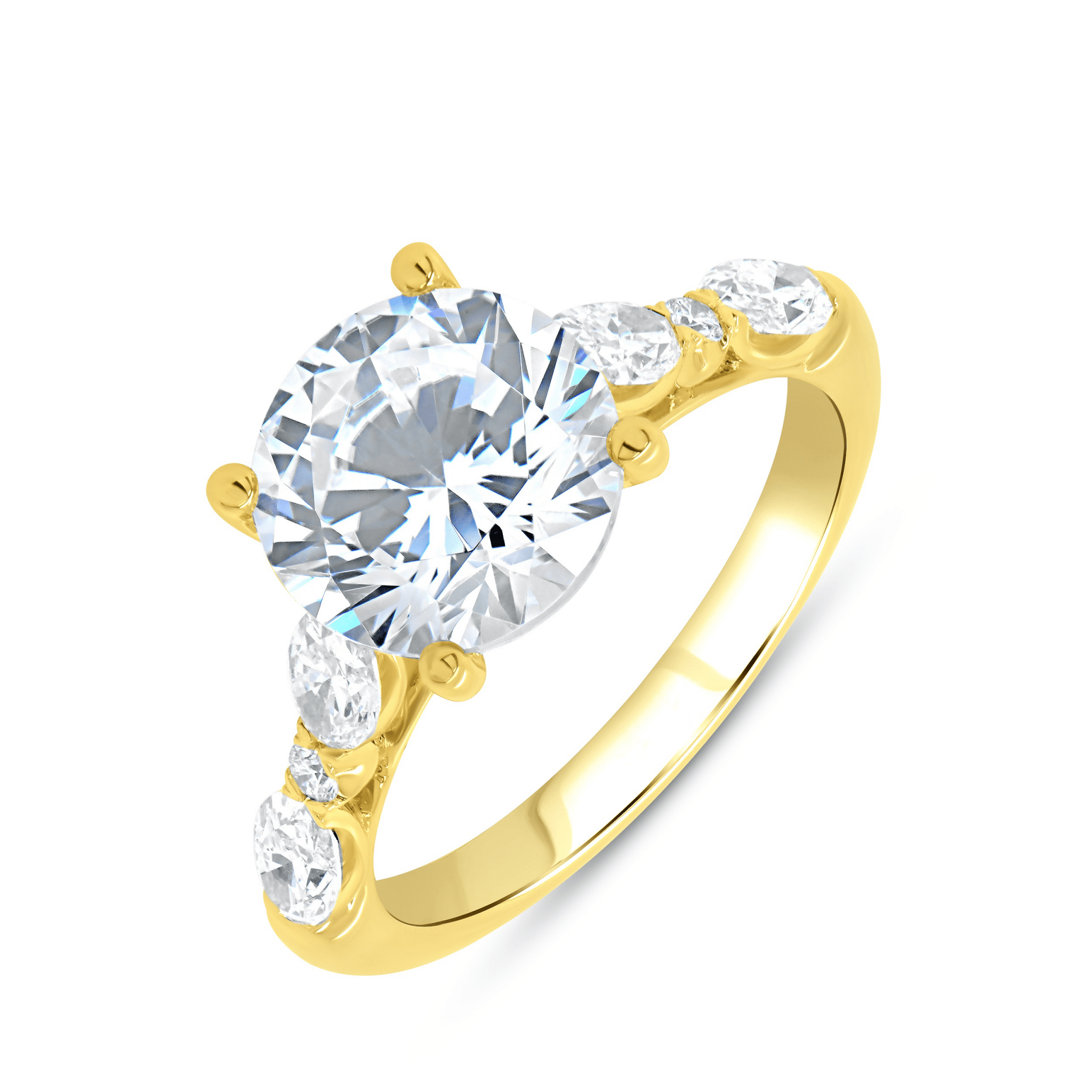 Vardy's Collection Round and Oval Shape Diamond Contemporary Engagement Ring in 18K Gold Plated Sterling Silver (0.93ct)